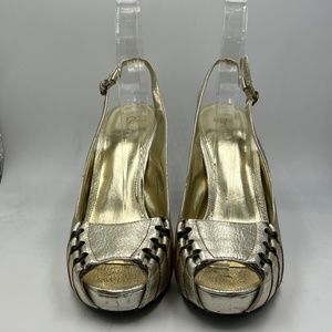 Gold Calvin Klein Heels with Metal Detailing 7.5